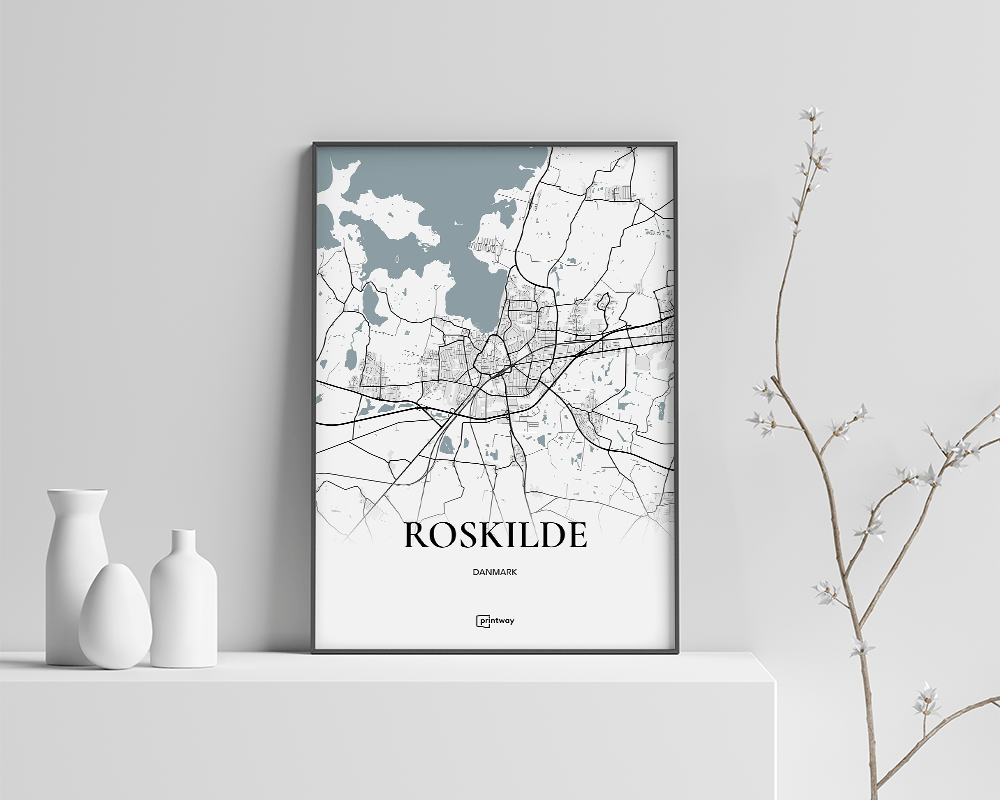 Roskilde Bykort Plakat – Unik Minimalistisk Design 21x30 cm