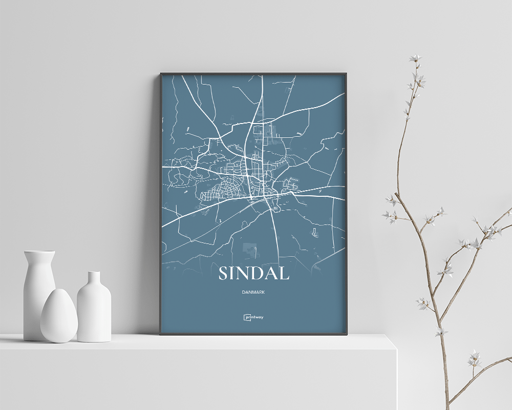 Sindal Bykort Plakat i Havblå – Stilrent Design 70x100 cm