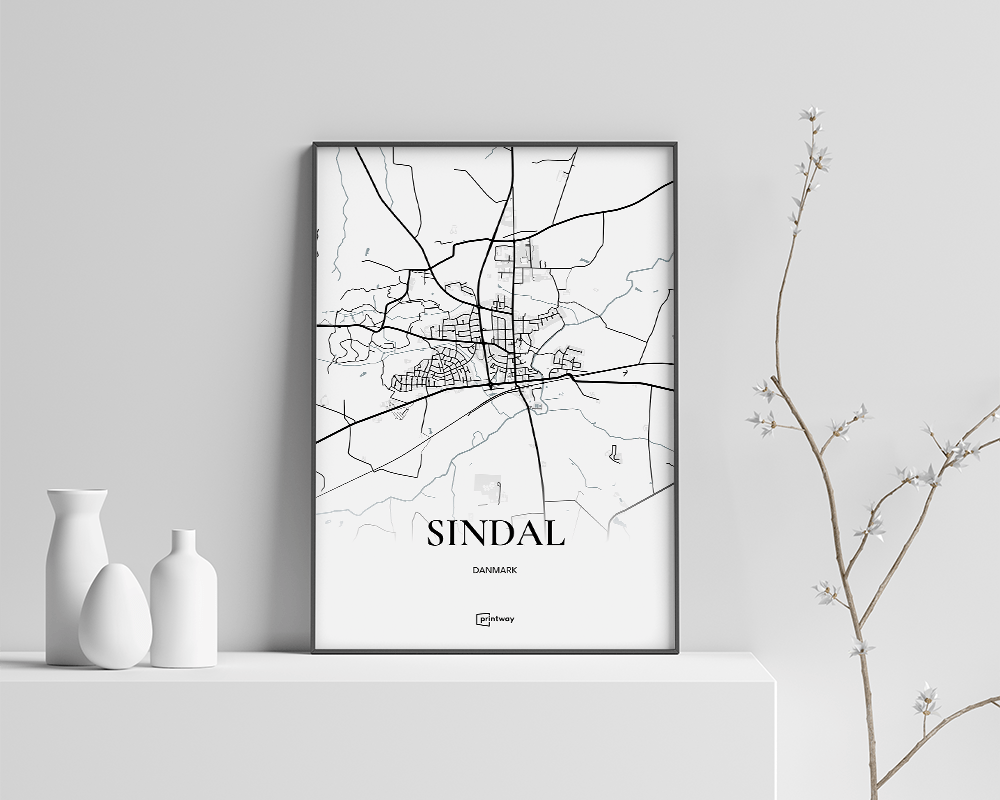 Sindal Bykort Plakat - Hvid 70x100 cm, Stilrent Design