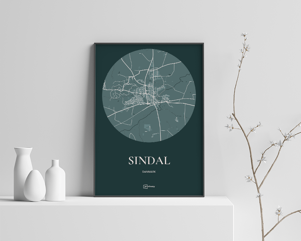 Sindal Bykort Plakat i Skovgrøn – Elegant Vægkunst 70x100 cm