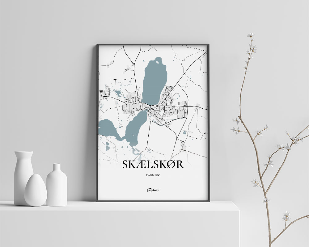 Skælskør Bykort Plakat 21×30 cm - Minimalistisk Design