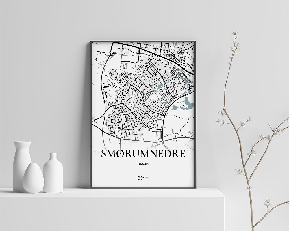 Smørumnedre Bykort Plakat 70x100 cm – Elegant Vægdekoration