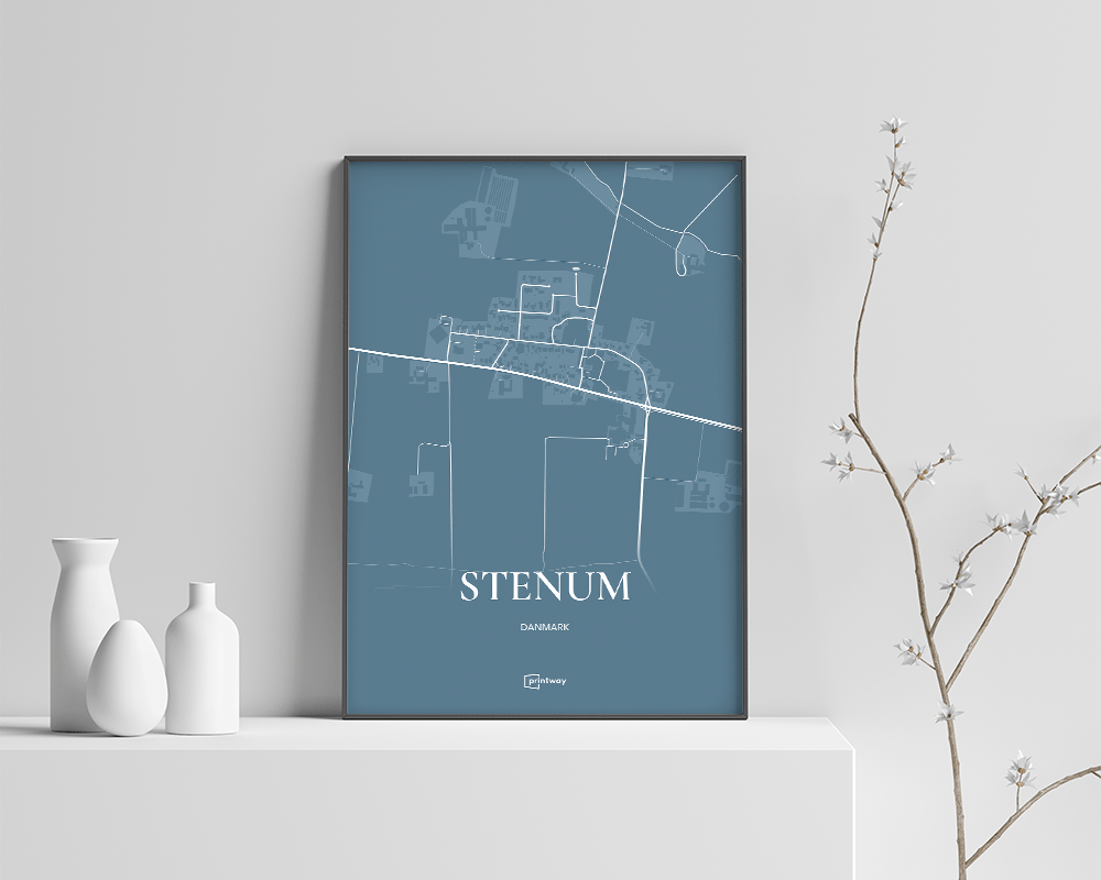 Stenum Bykort Plakat – Havblå Vægdekoration 70x100 cm