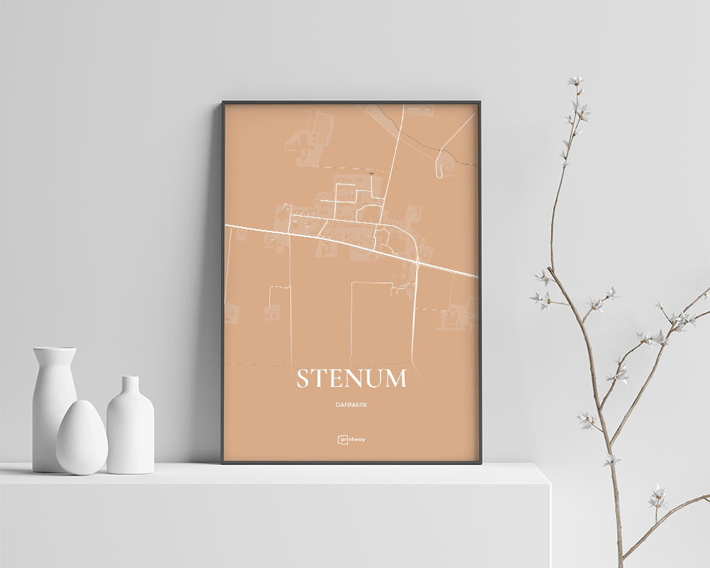 Stenum Bykort Plakat i Guld – Elegant Vægdekoration