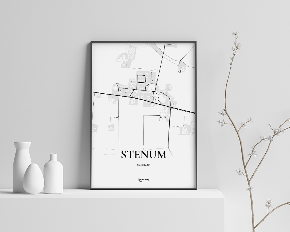 Stenum Bykort Plakat – Minimalistisk Hvid Design 70x100 cm