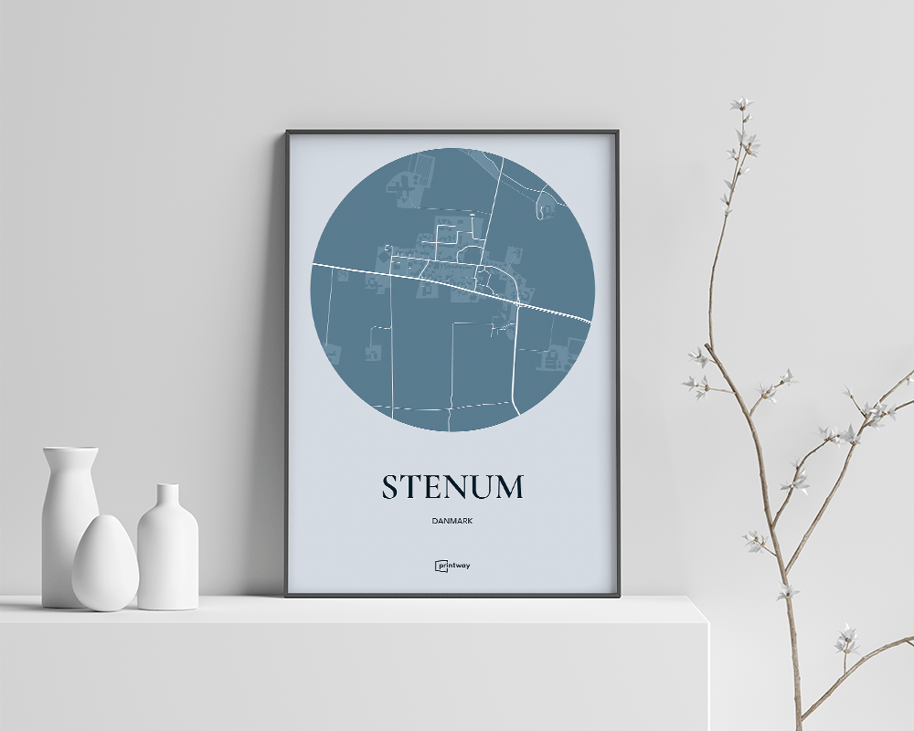 Stenum Bykort Plakat - Havblå Kunstværk 70x100 cm