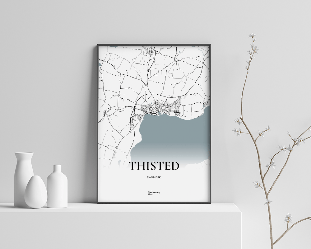 Thisted Bykort Plakat - Hvid 70x100 cm (B1)