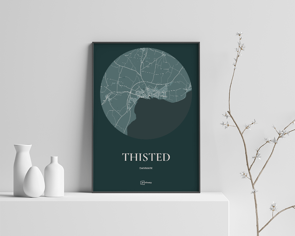 Thisted Bykort Plakat i Skovgrøn – Stilrent Design 70x100 cm