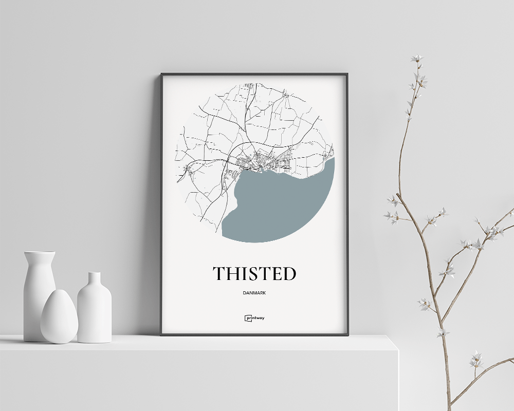 Thisted Bykort Plakat – Hvid 70x100 cm til dit hjem