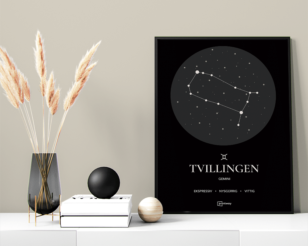 Tvillingernes Stjernetegn Plakat - Elegant Sort A1 60x84 cm