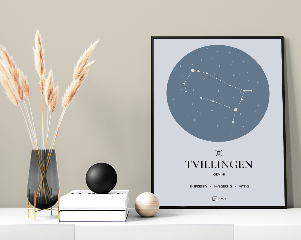 Tvillingen Stjernetegn Plakat - Havblå 70x100 cm
