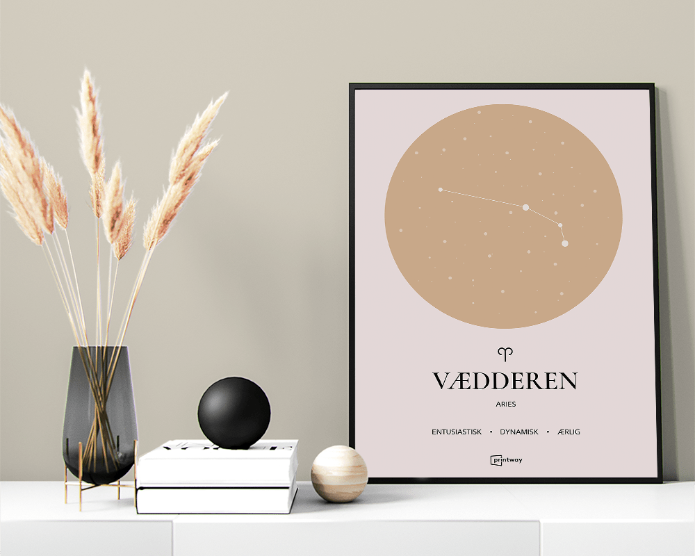 Vædderen Stjernetegn Plakat i Guld - 50x70 cm