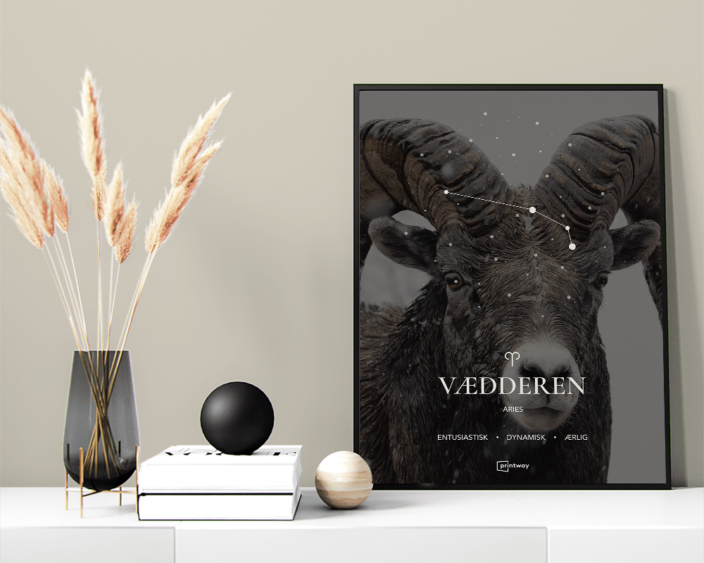 Vædderen Stjernetegn Plakat - Minimalistisk Design 50x70 cm