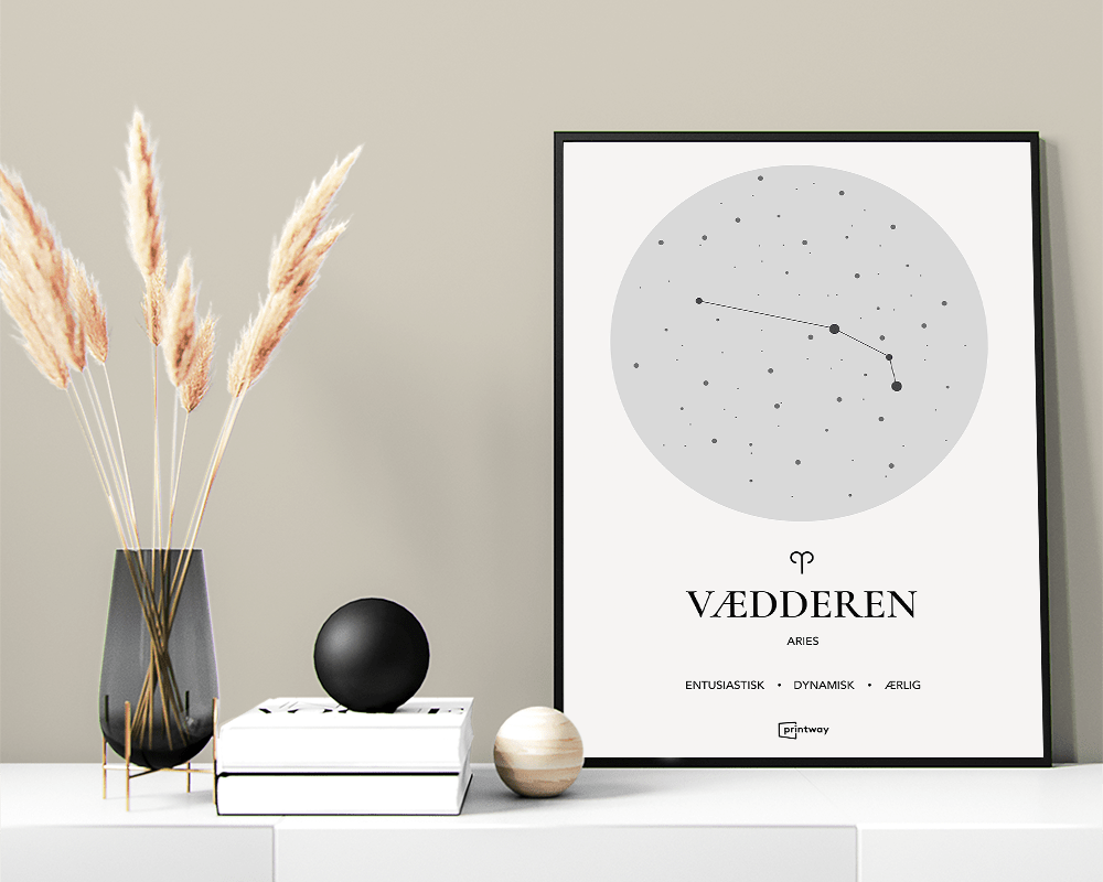Vædderen Stjernetegn Plakat – Minimalistisk Hvid Design