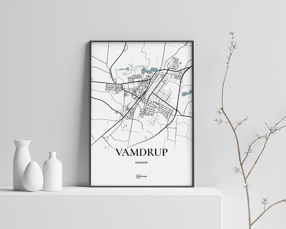 Vamdrup Bykort Plakat – Minimalistisk Hvid 70x100 cm