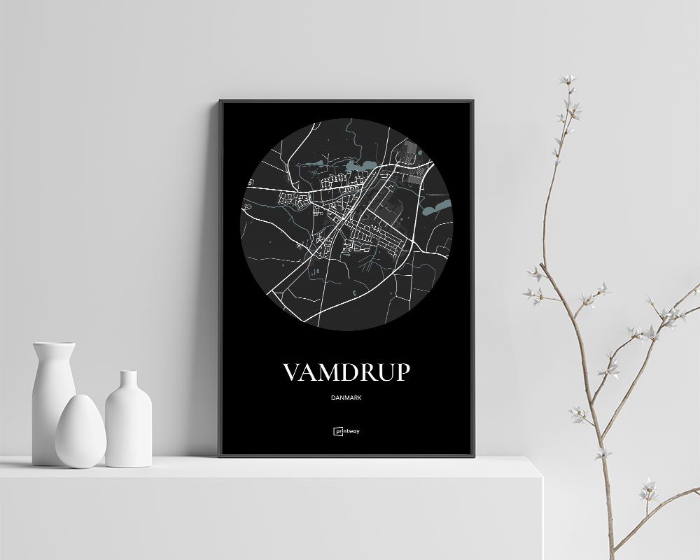Vamdrup Bykort Plakat – Minimalistisk Sort 70x100 cm