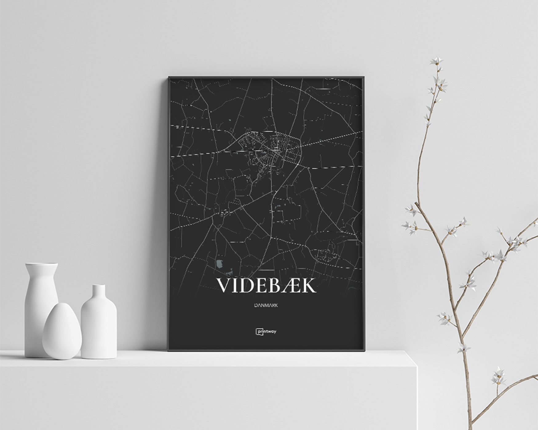 Videbæk Plakat - Stilrent Kort i Sort 70x100 cm