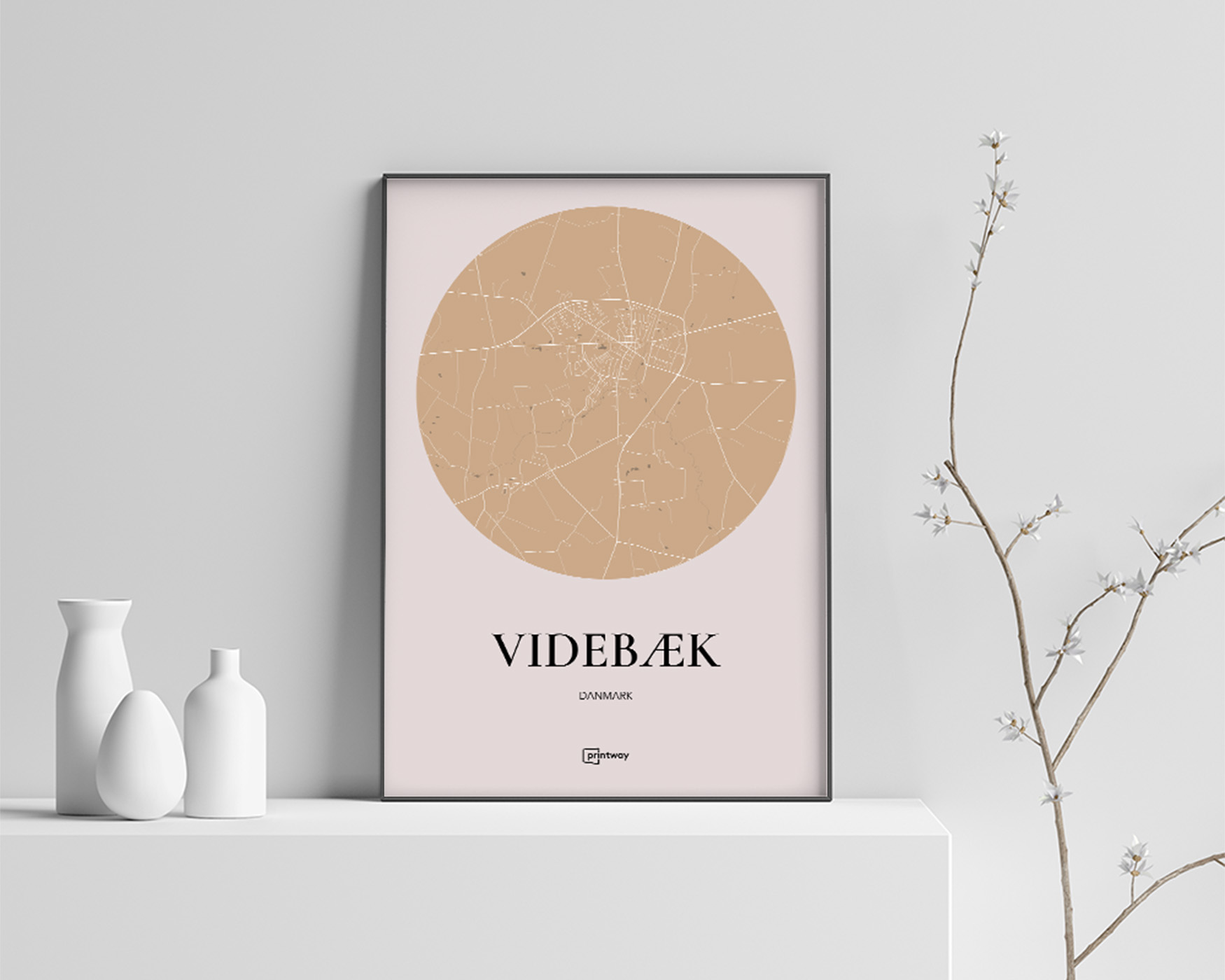 Videbæk Bykort Plakat i Guld – Elegant Indretning 70x100 cm