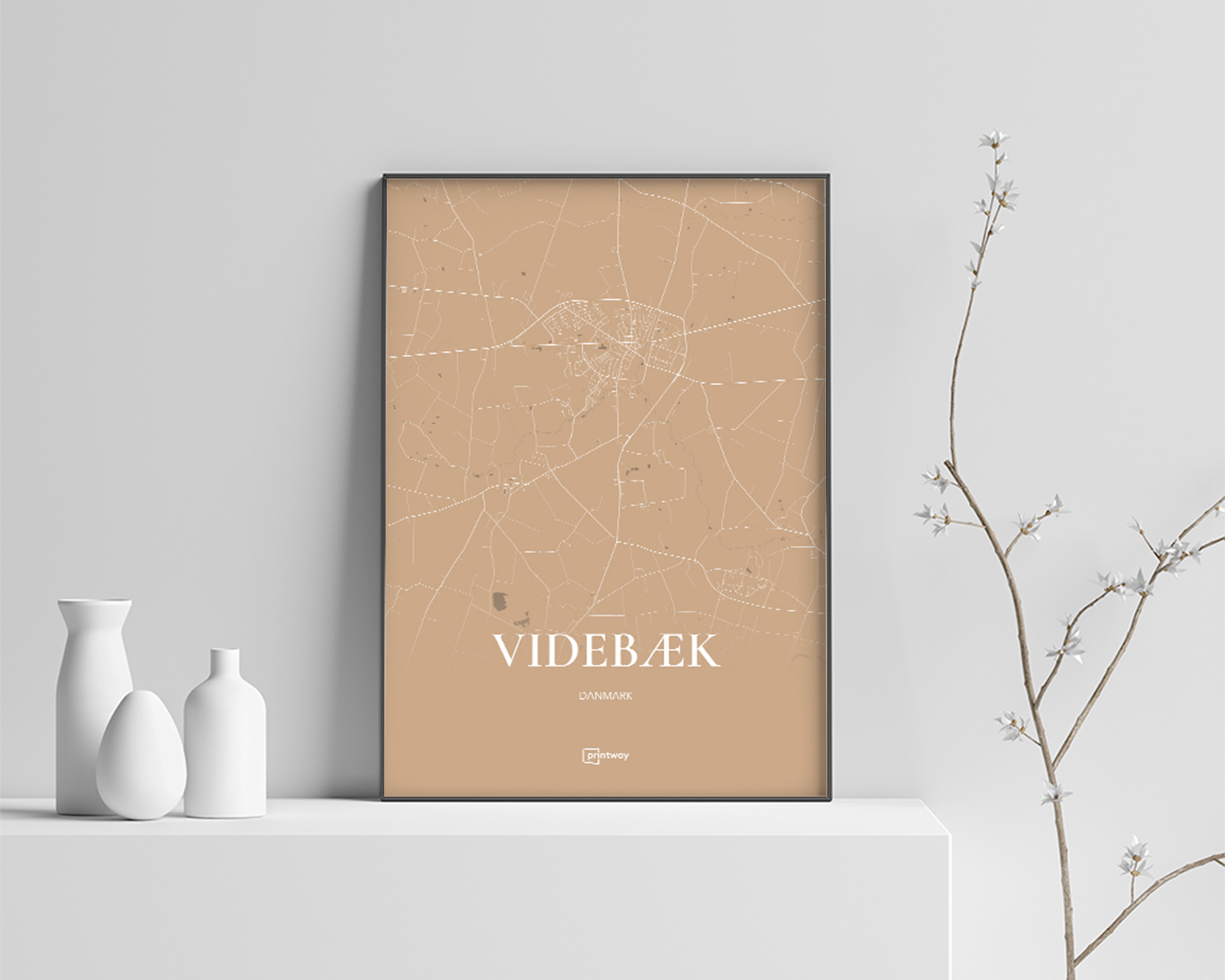 Videbæk Bykort Plakat i Guld - Elegant A4 Kvalitetsposter