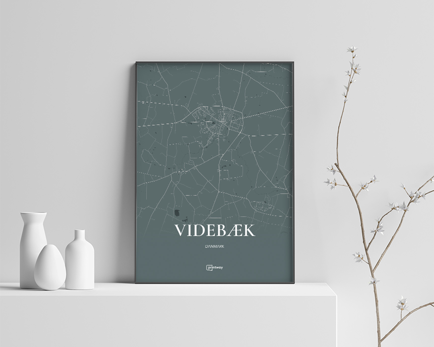 Videbæk Plakat – Skovgrøn Bykort 70x100 cm til Dit Hjem