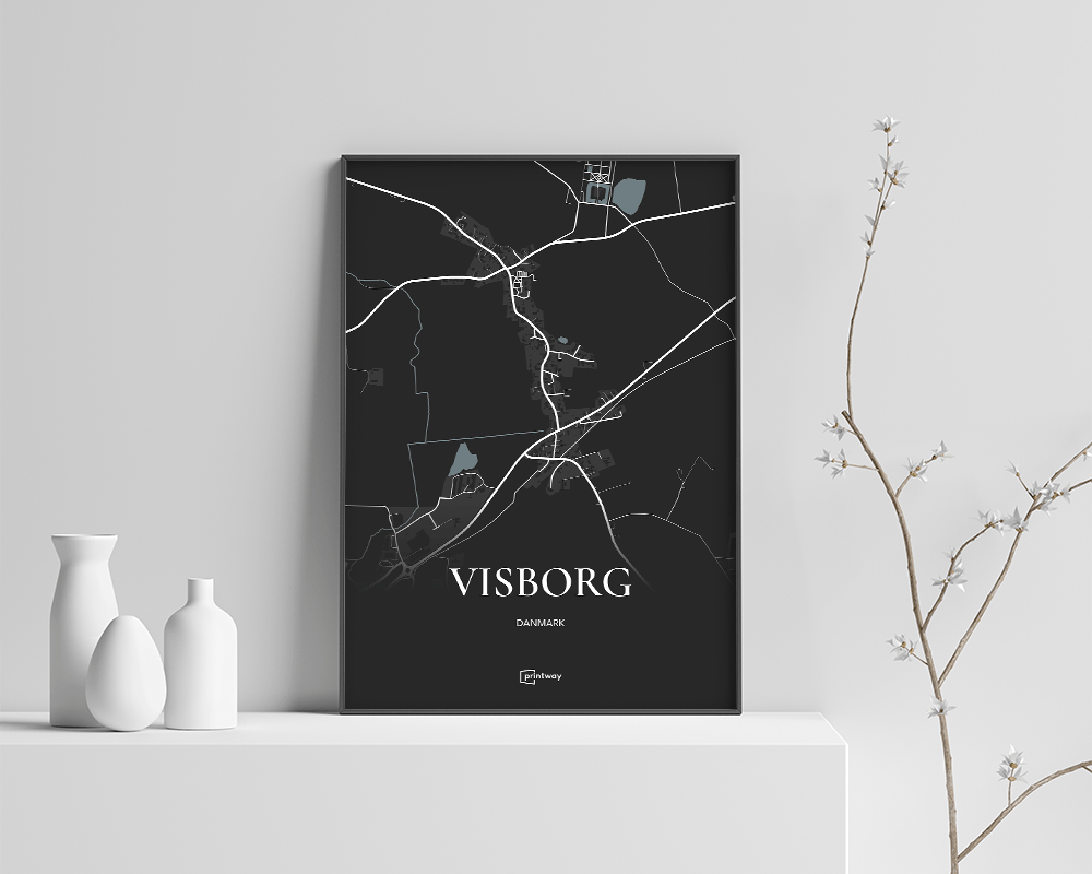 Visborg Bykort Plakat – Stilfuld Vægkunst i Sort 70x100 cm