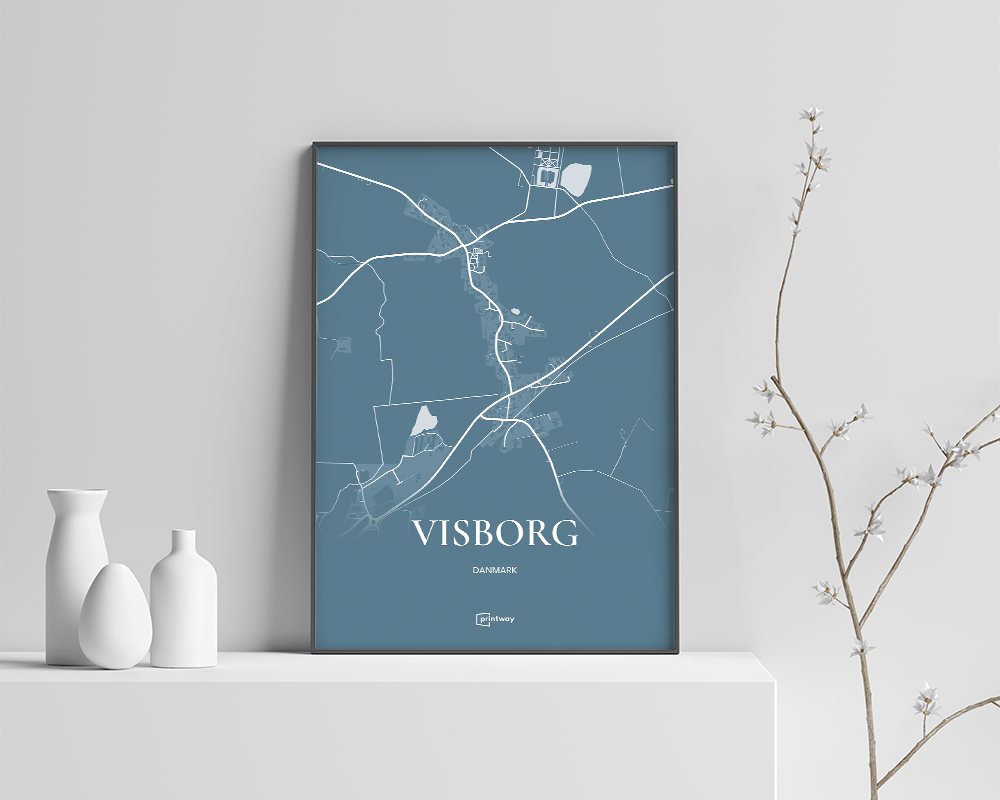 Visborg Plakat – Havblå Bykort til Moderne Indretning