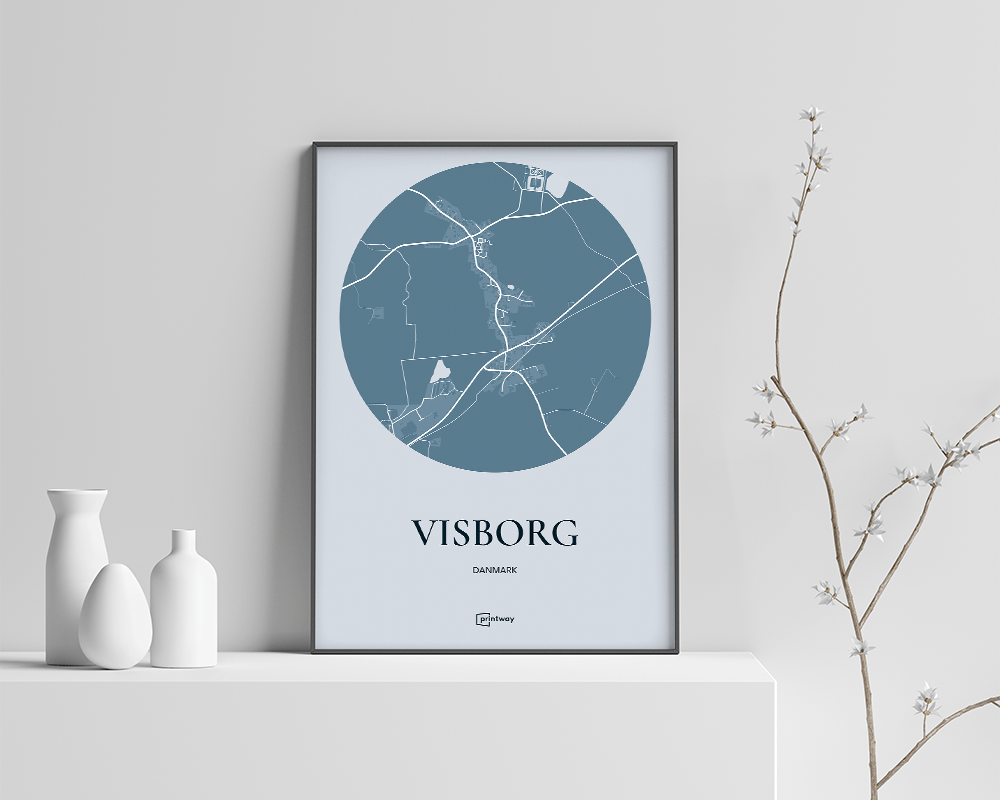Visborg Bykort Plakat i Havblå – Elegant Indretning til Hjemmet