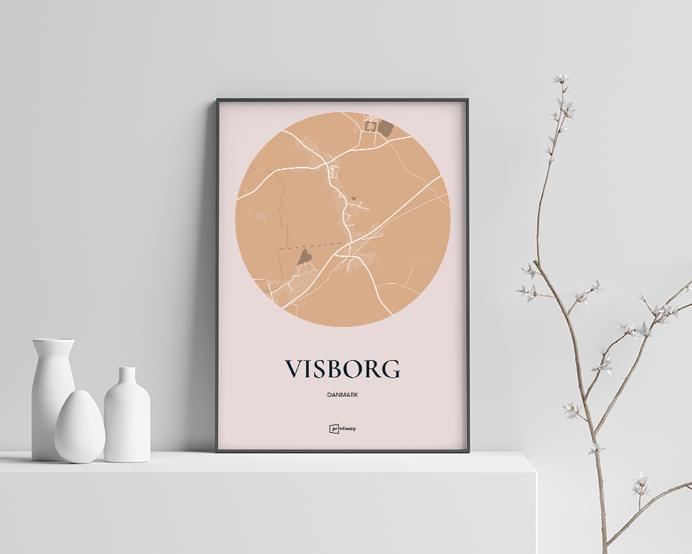 Visborg Bykort Plakat i Guld – Minimalistisk Design 70x100 cm