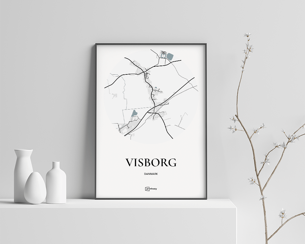 Visborg Bykort Plakat – Minimalistisk Hvid 70x100 cm