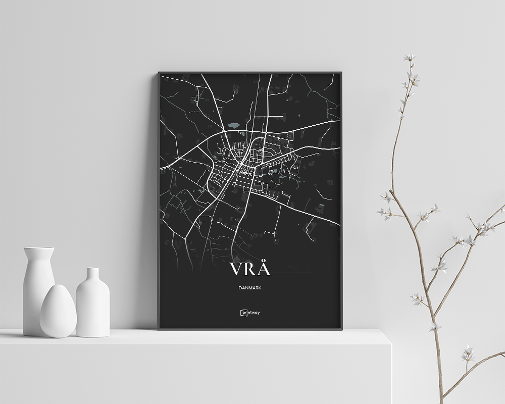 Vrå Bykort Plakat i Sort - A3 Minimalistisk Design