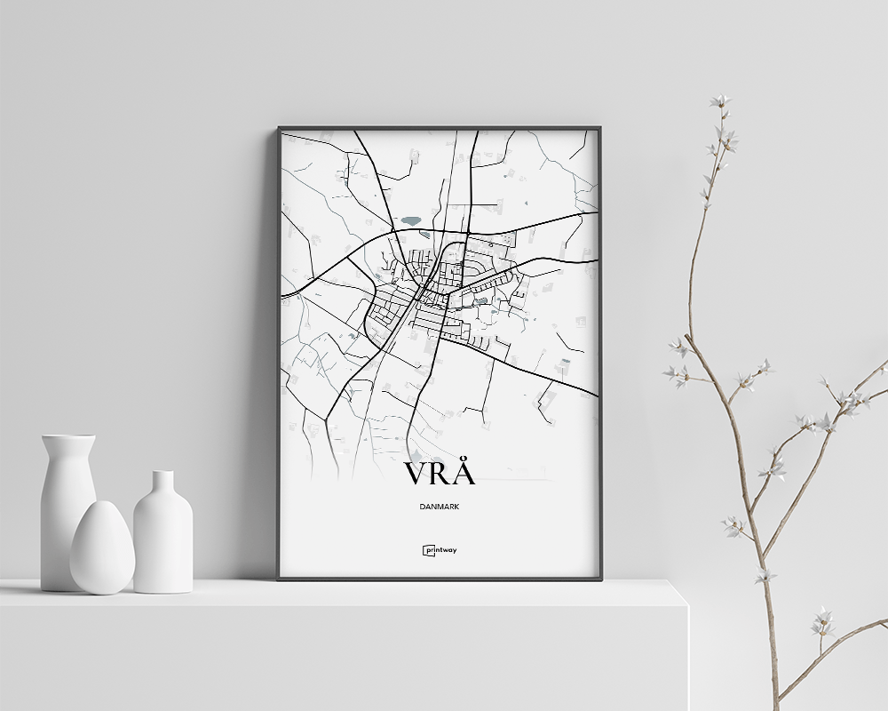 Vrå Bykort Plakat – Minimalistisk Hvid 35x50 cm