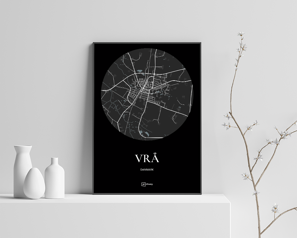 Vrå Bykort Plakat i Sort - Minimalistisk Vægkunst til Hjemmet