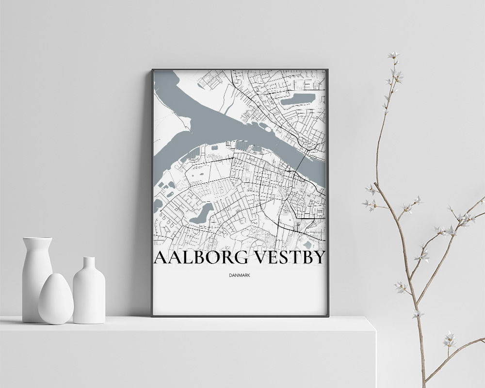 Aalborg Vestby Plakat - Fuldt Kort i Hvid 70x100 cm