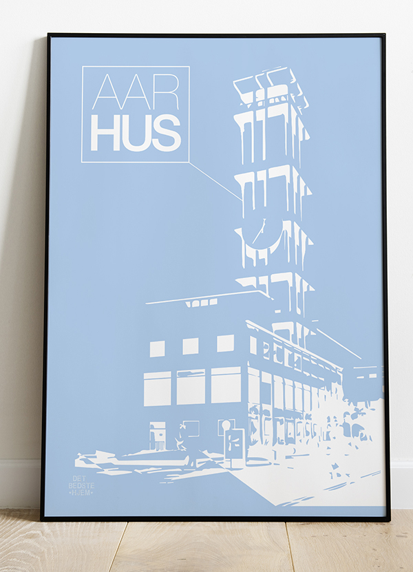 Aarhus Plakat med Rådhustårnet - Blå A4 - Kun 199 kr.