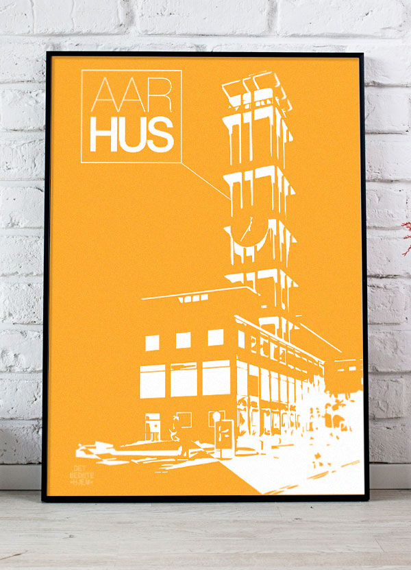 Aarhus Plakat med Rådhustårnet - Stor Gul A4 - Kun 199 kr.