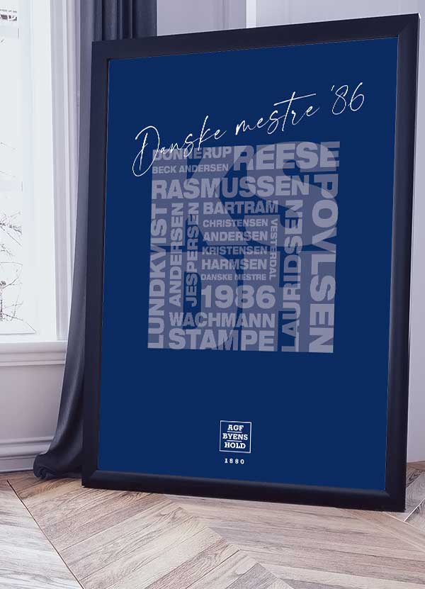 AGF Fodboldplakat - Danske Mestre 1986 - A4 til 199 kr.