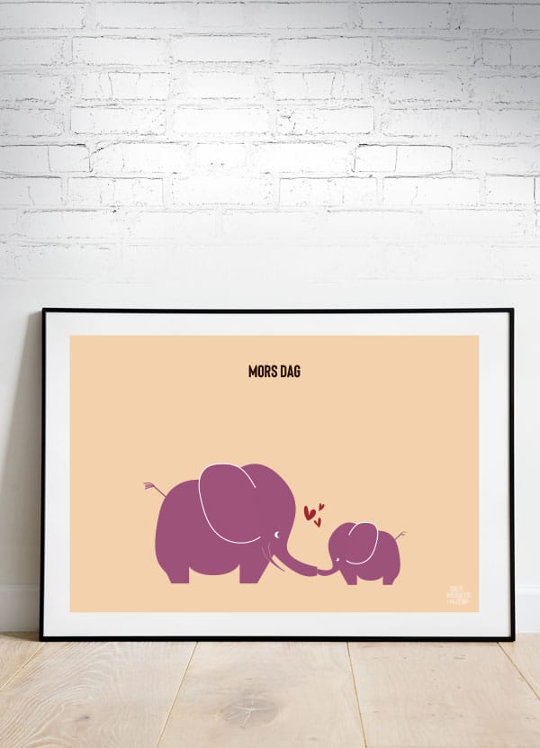 Elefant Plakat - Mor og Barn (A4) til Mors Dag