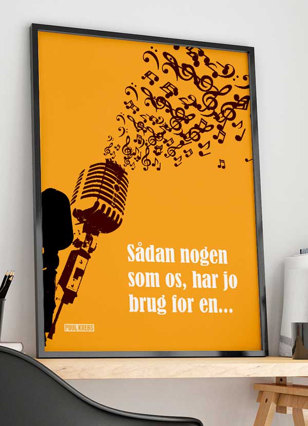 Poul Krebs Plakat - Gul med Mikrofon, A4 - Kun 199 kr.