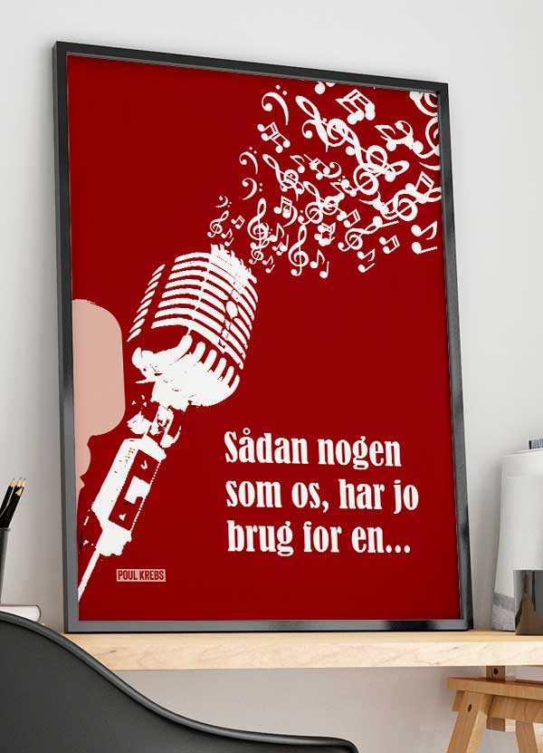 Poul Krebs Plakat - Rød med Mikrofon A4 - Kun 199 kr.