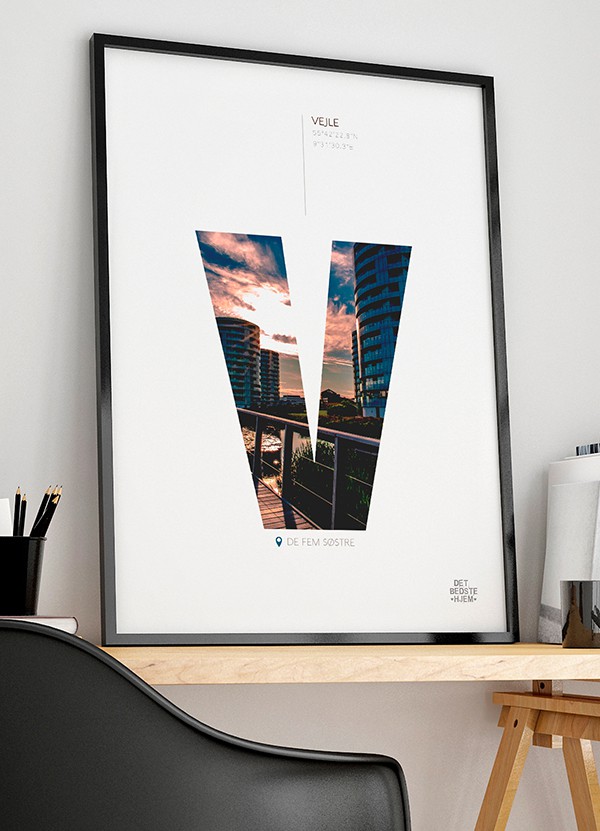 Vejle plakat – De fem søstre – smuk boligplakat 199 kr.