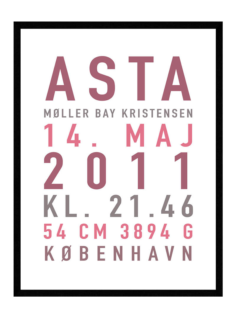 Fødselstavle plakat til pige