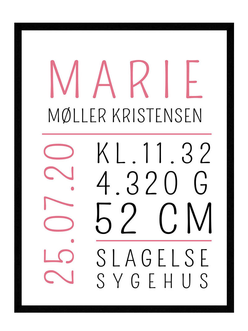 Fødselstavle til pige