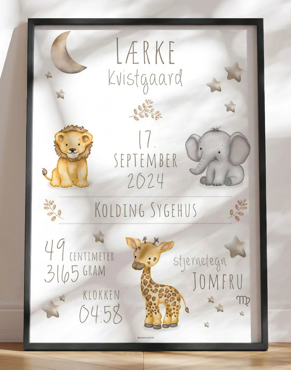 Dåbsplakat med dyr fra Afrika