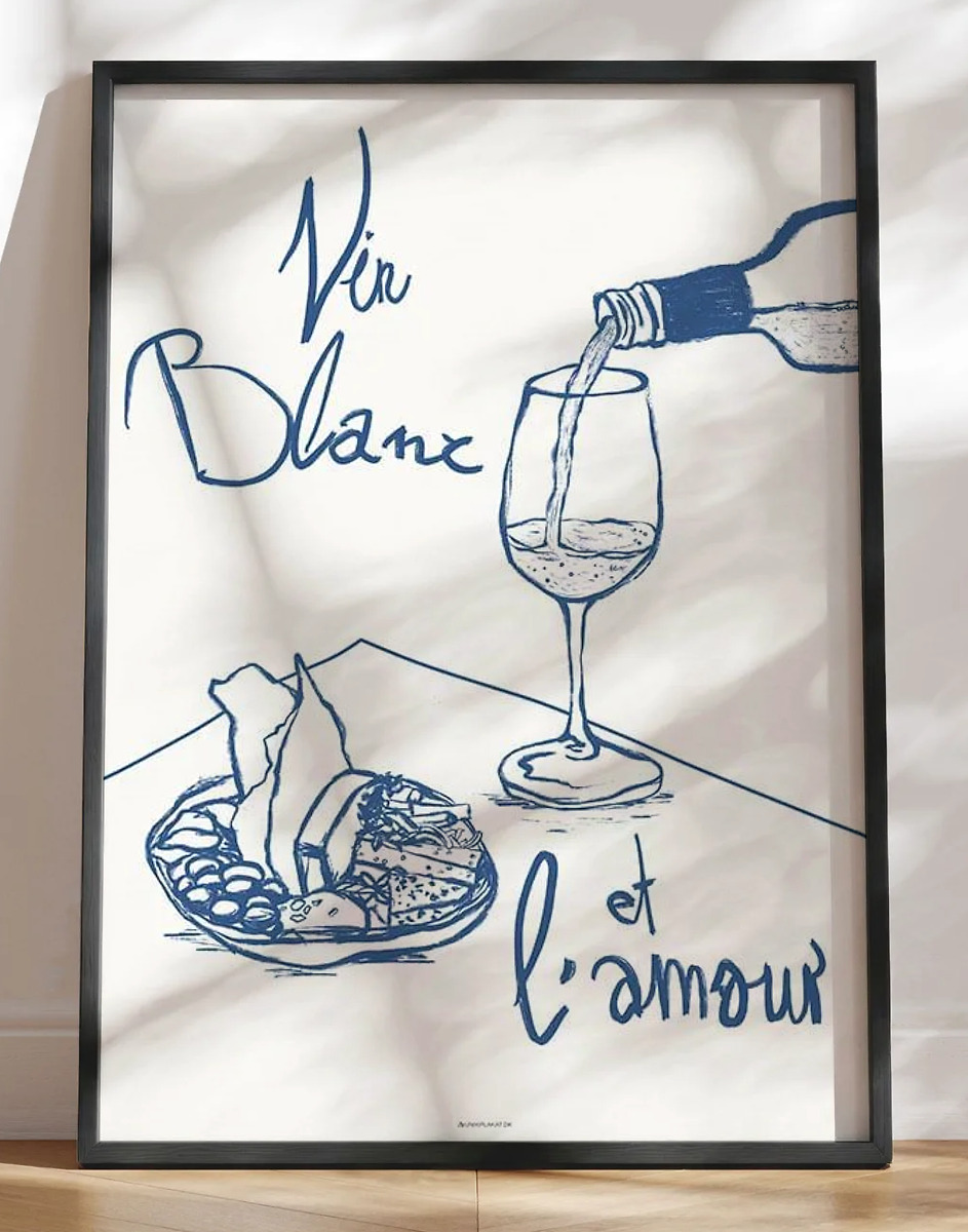 Køkkenplakat - Vin blanc et l'amour