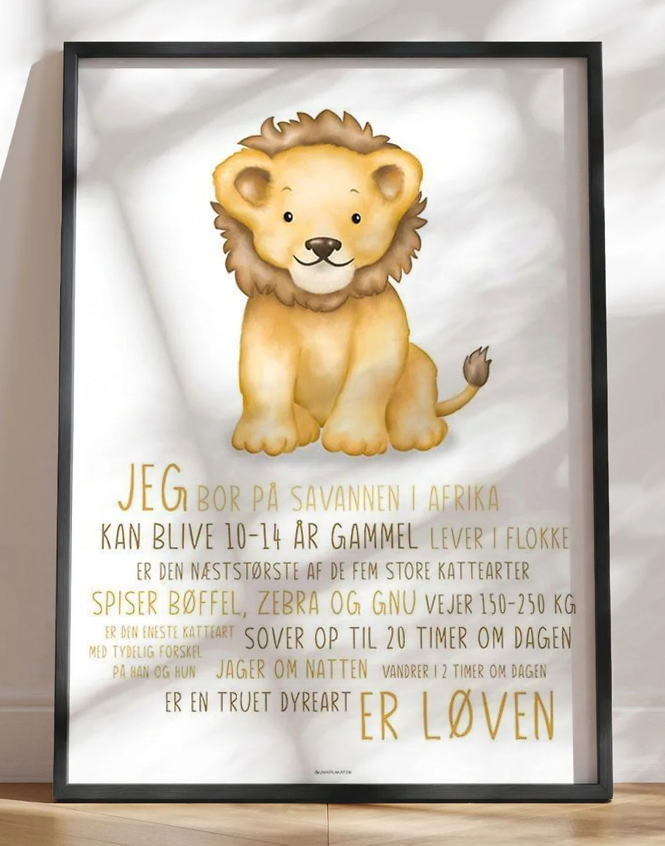 Børneplakat med løve - lær om løven