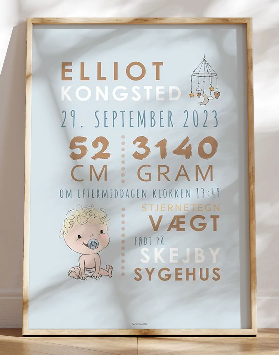 Dåbstavle med baby og uro - Blå sut