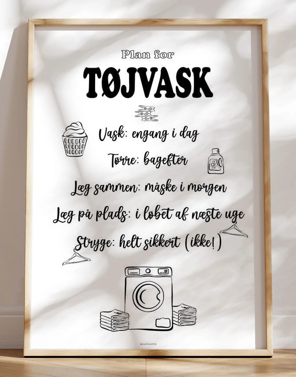 Vaskeplakat med tekst - sjovt citat om vasketøj