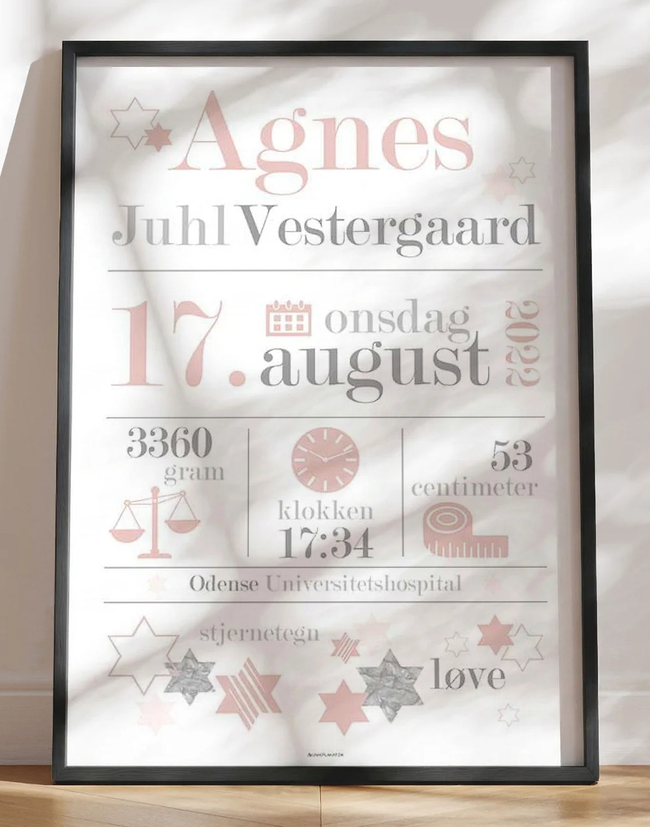 Enkel og fin fødselsplakat med fakta