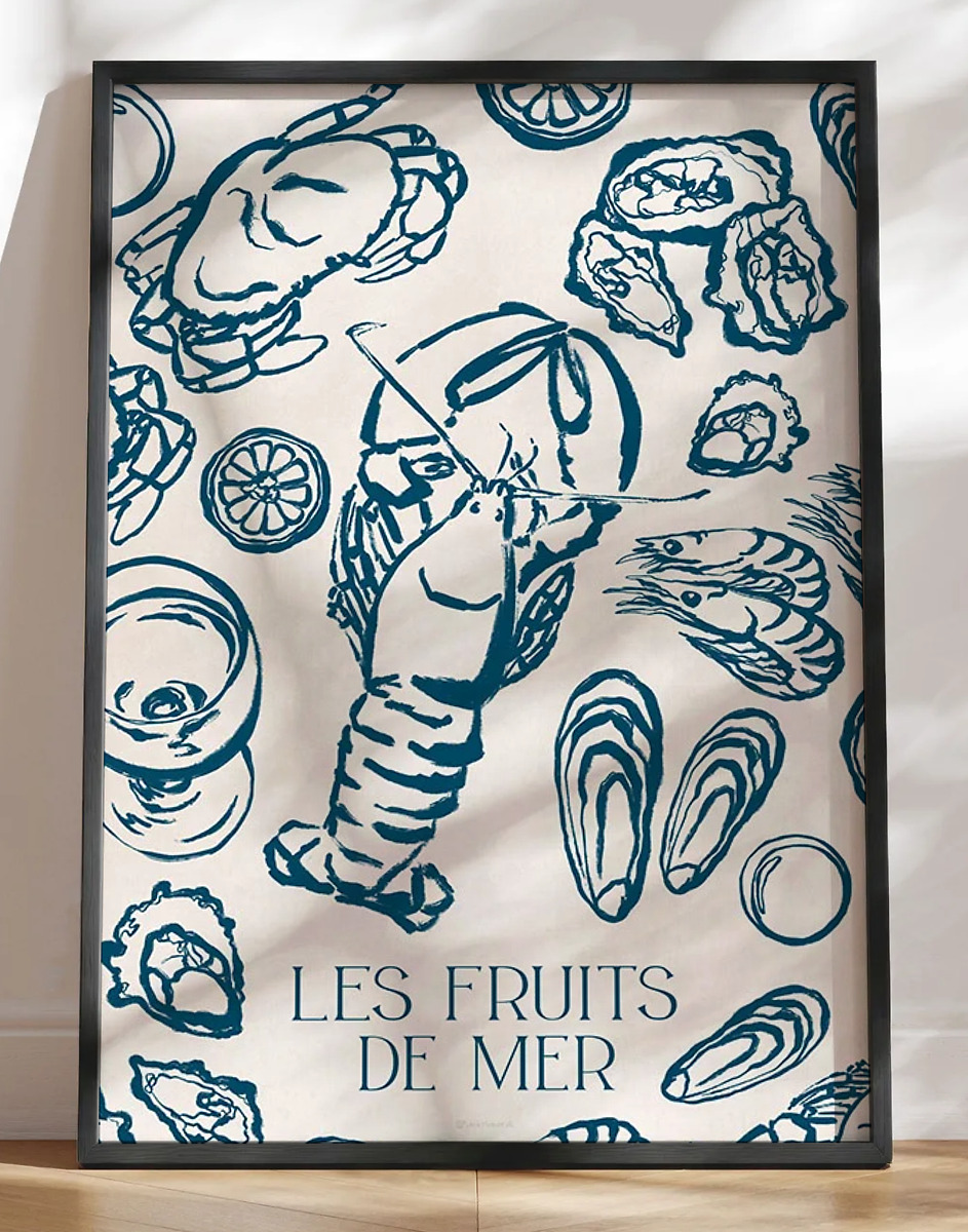 Plakat med skaldyr - Les fruits de mer