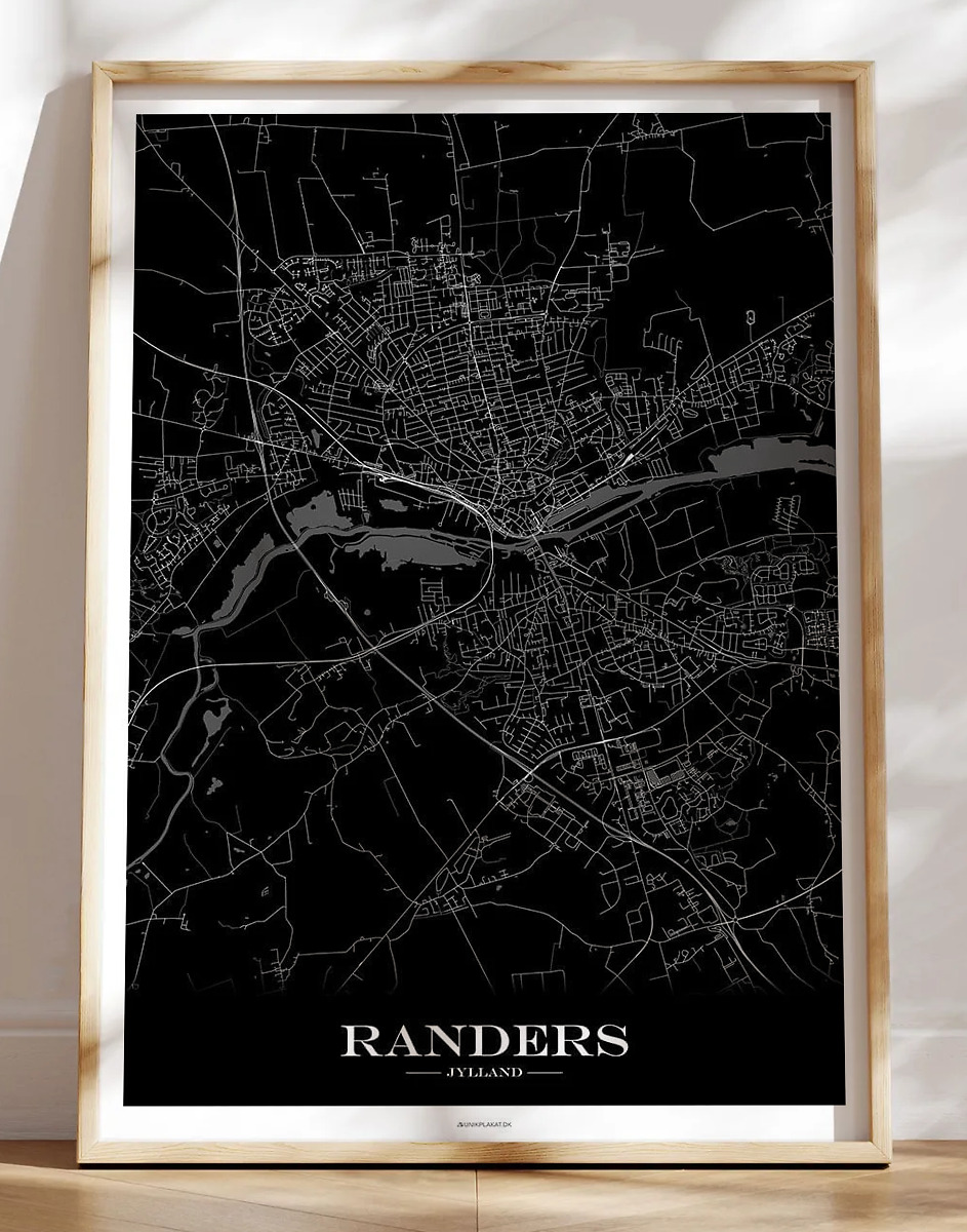 Randers plakat med bykort i sort